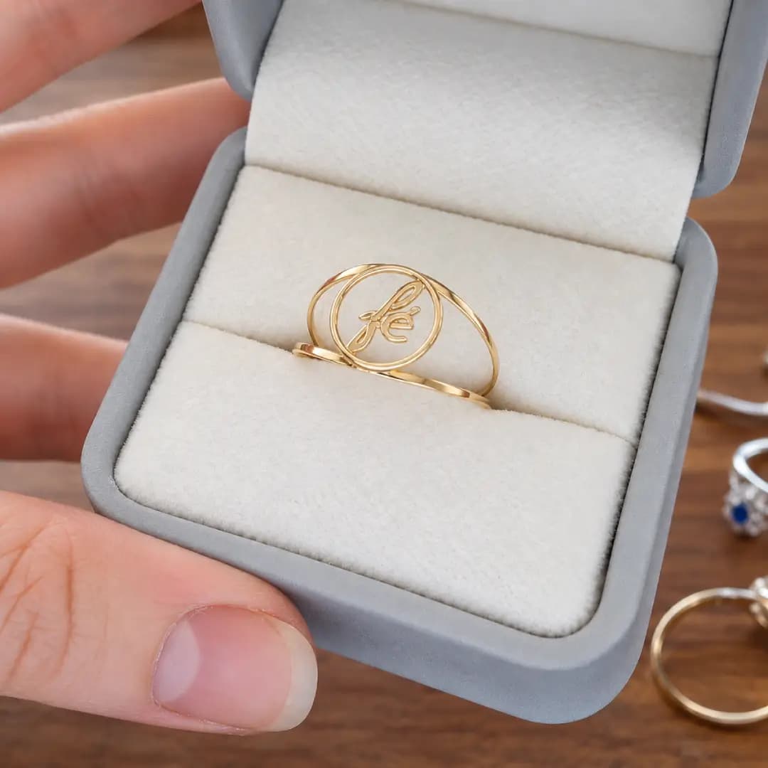 Anel Fé em Ouro Maciço apresentado em estojo personalizado