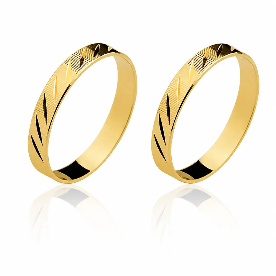 Par de Alianças Diamantada 3,5mm em Ouro Maciço 10K e 18K – Modelo CN16