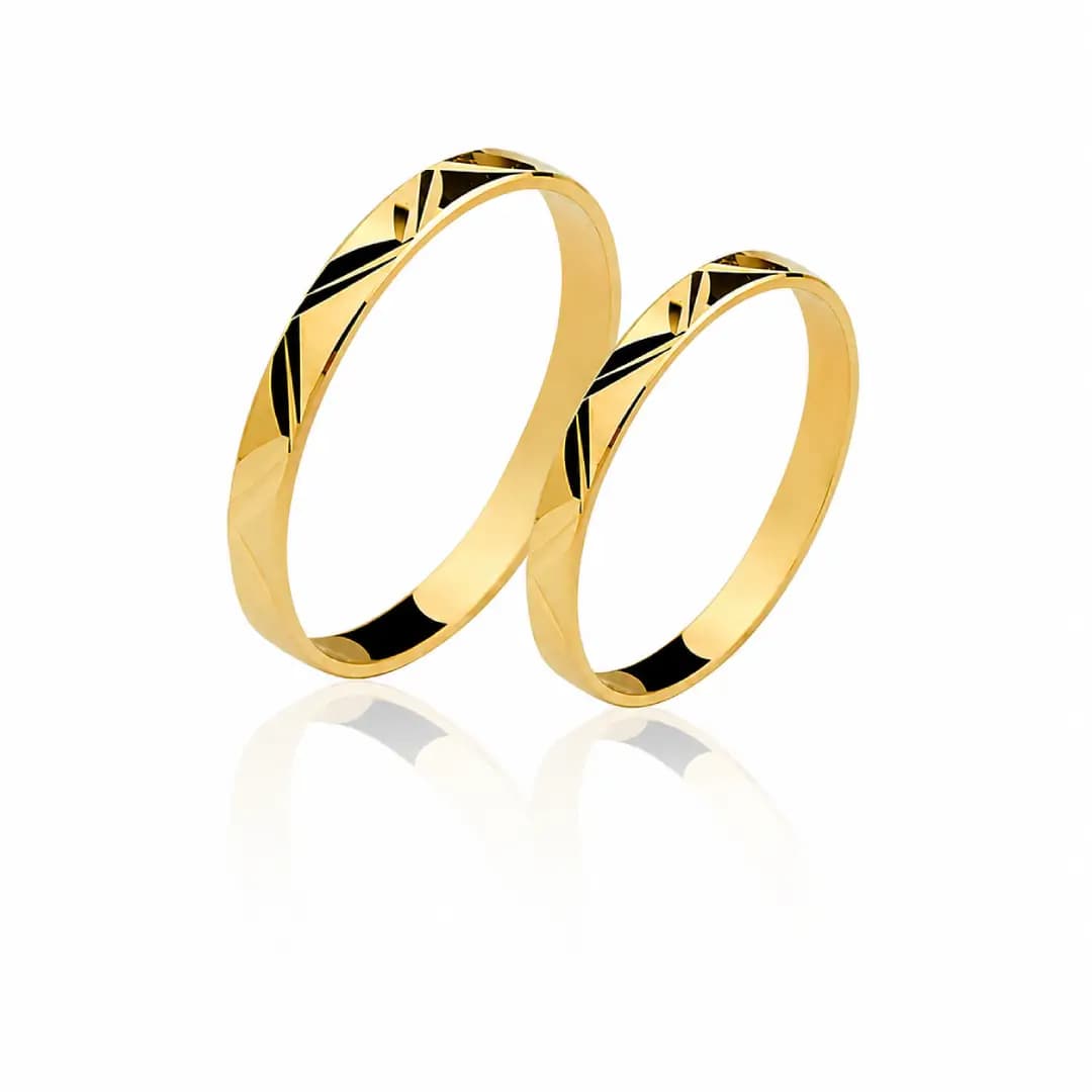 Par de Alianças Diamantada 2,5mm em Ouro Maciço 10K e 18K – Modelo CN17