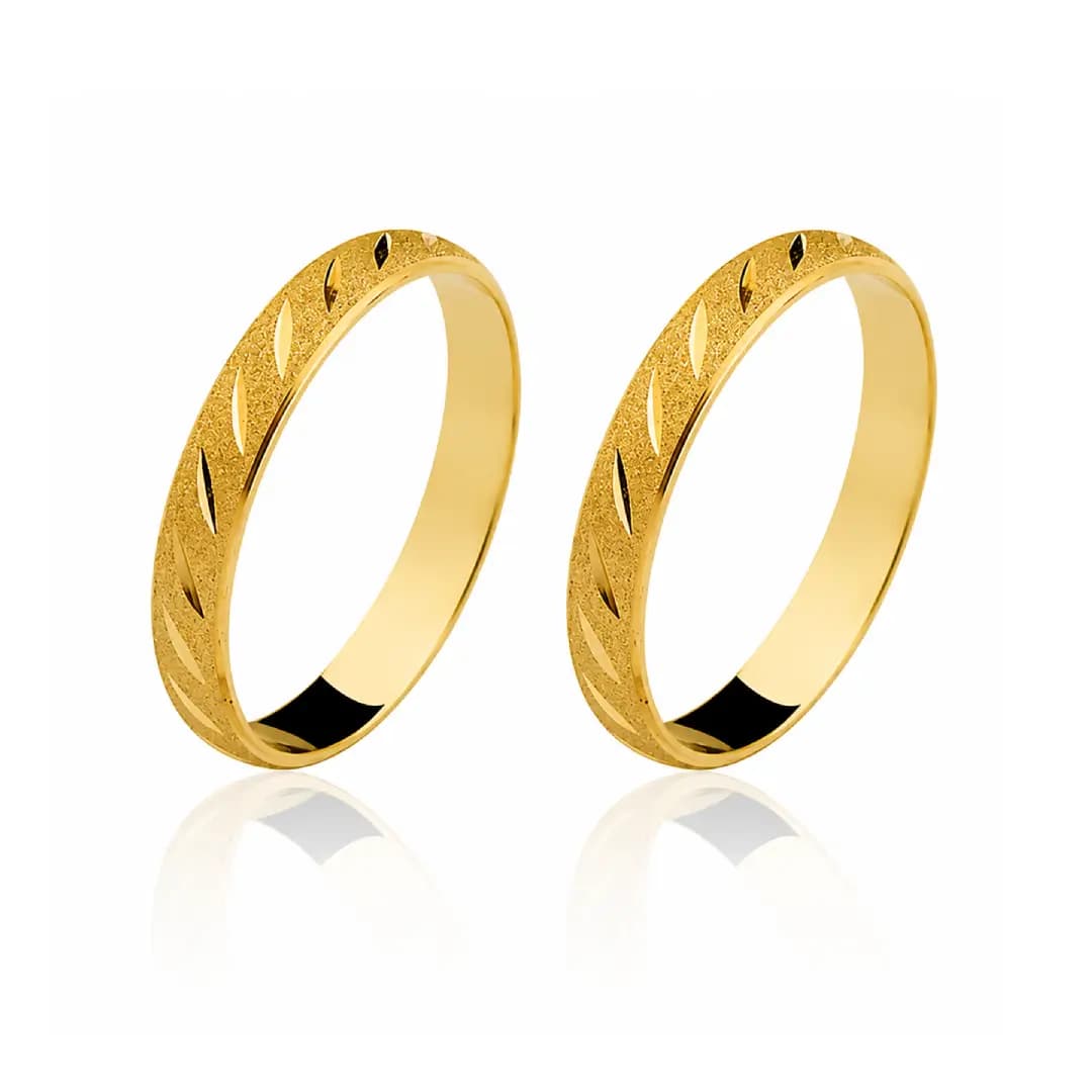 Par de Alianças Diamantada 3,5mm em Ouro Maciço 10K e 18K – Modelo CN31