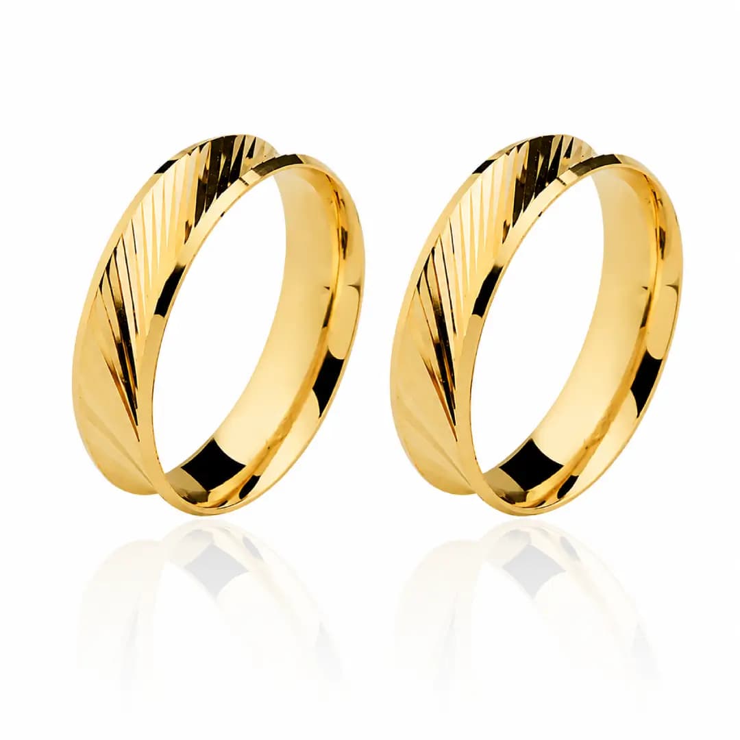 Par de Alianças Diamantada 5,5mm em Ouro Maciço 10K e 18K – Modelo CN41