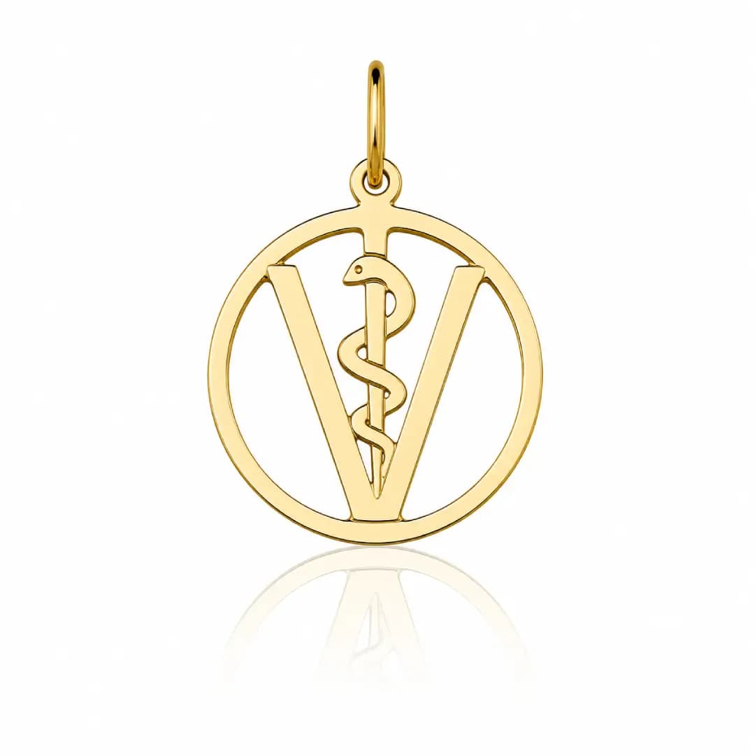 Pingente de Formatura Veterinária em Ouro Maciço 10K e 18K – Modelo PC140