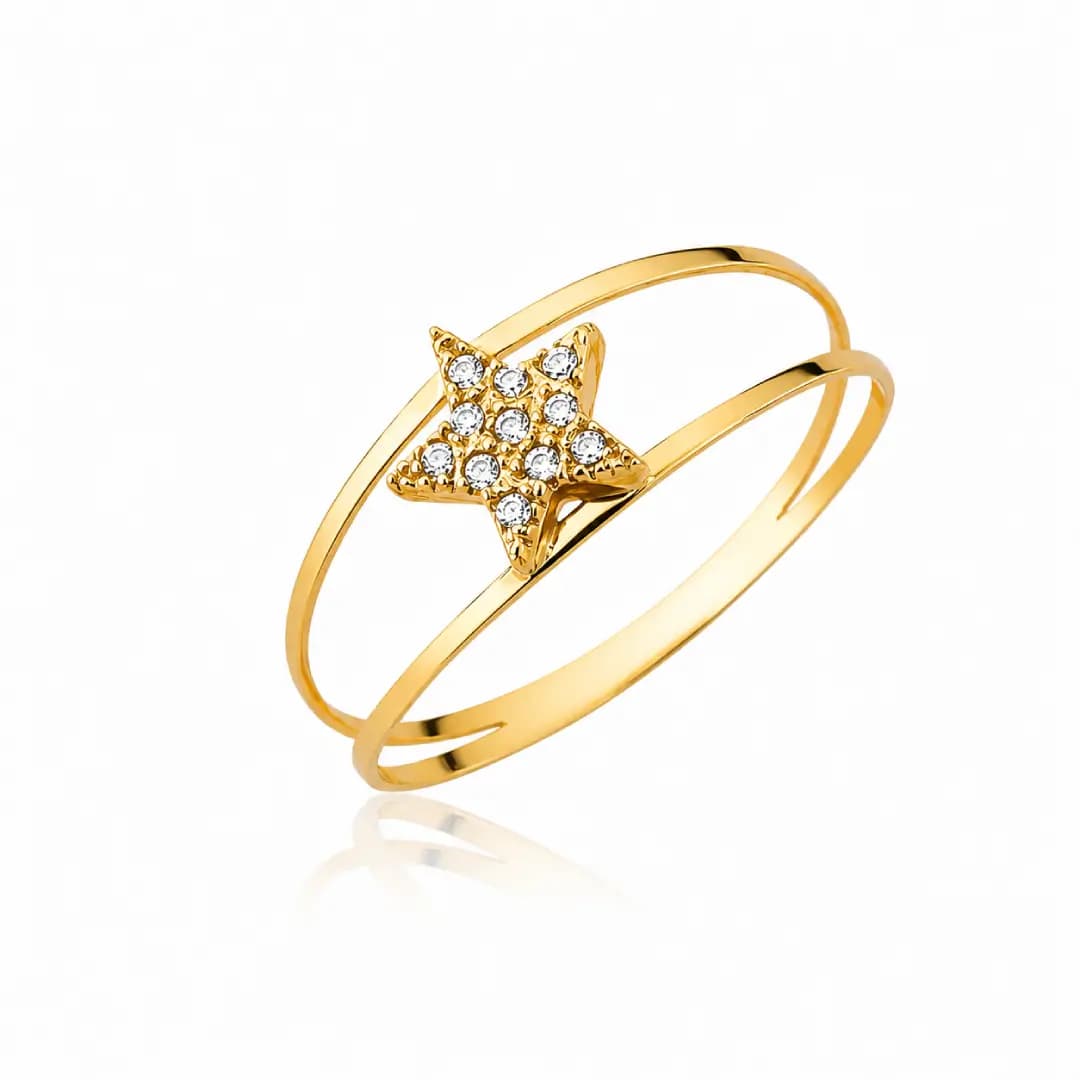 Anel Estrela em Ouro Maciço 10K e 18K – Modelo CS711