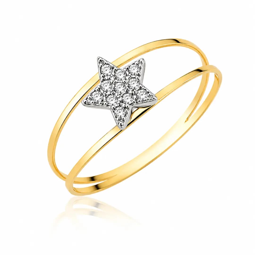 Anel Estrela Branca em Ouro Maciço 10K e 18K – Modelo CS712