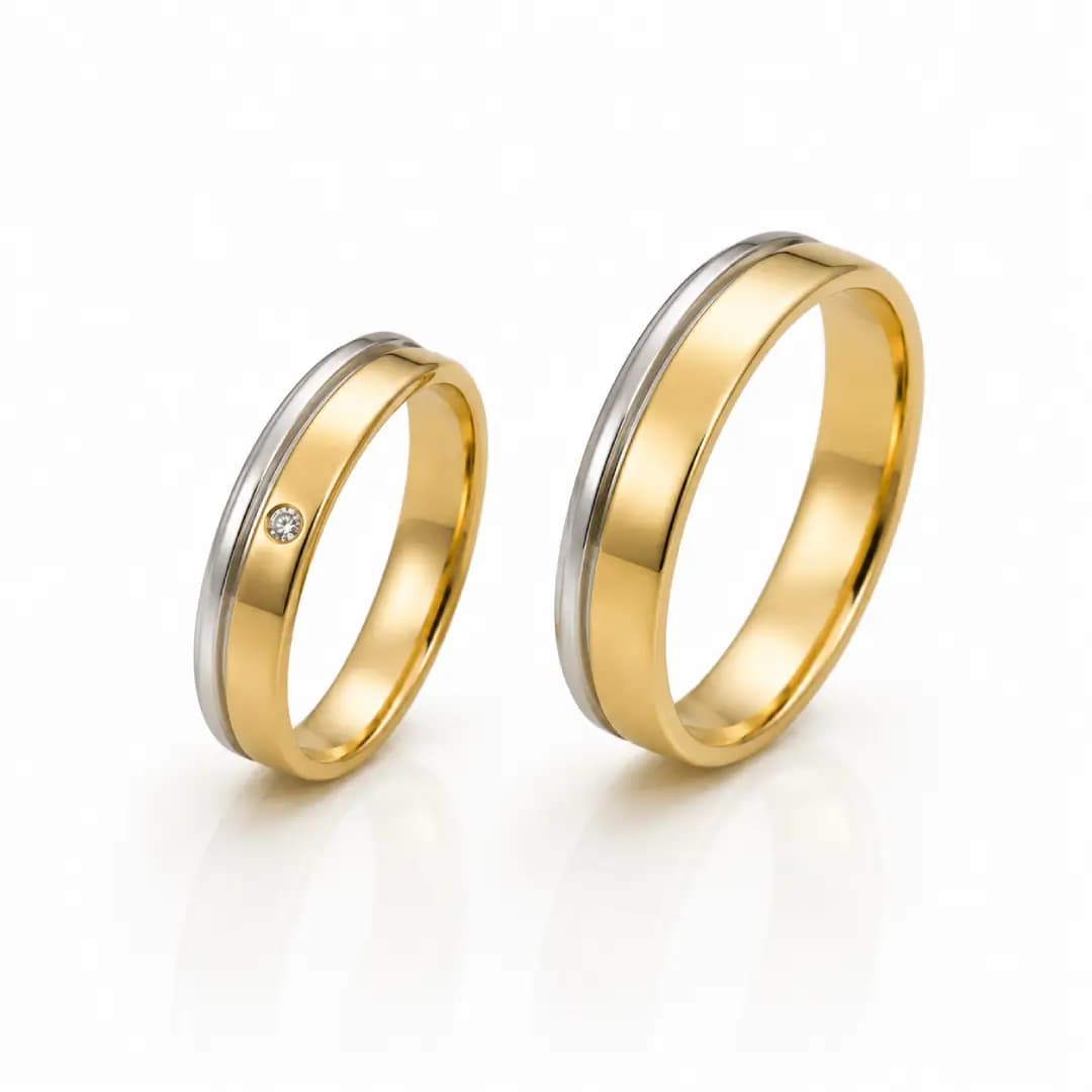 Par alianças Ouro maciço 10k Amarelo e Branco 4,5mm