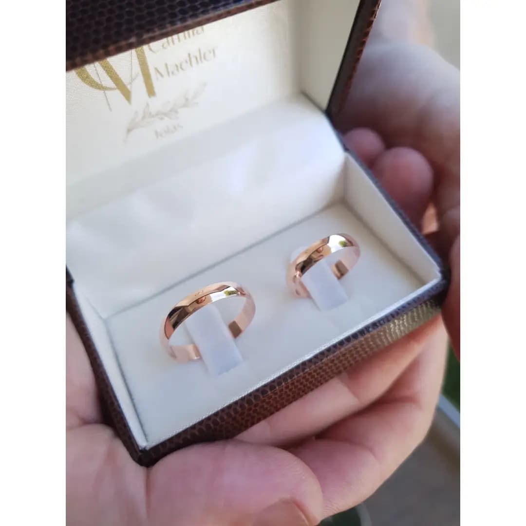 Par de aliança Rosé Ouro maciço brilho 4mm cr rose brilho img