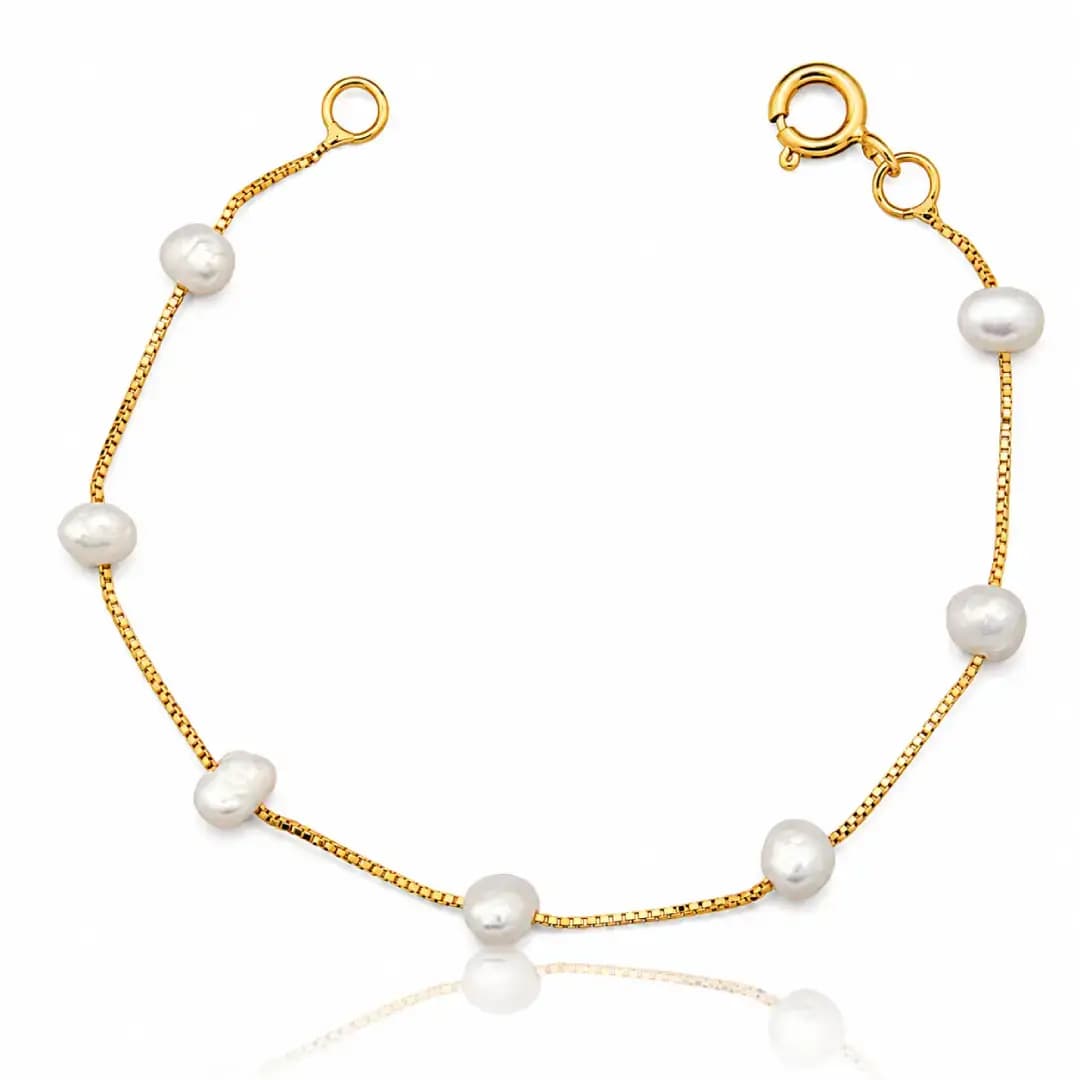Colar de pérolas Biwa em ouro maciço