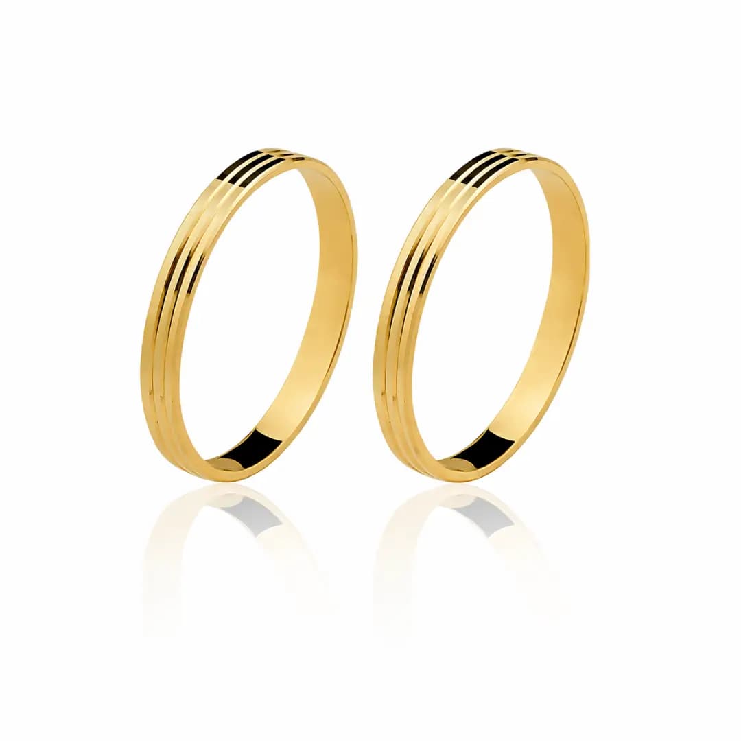 Par de aliança diamantada Ouro maciço CN18 (2,5mm)