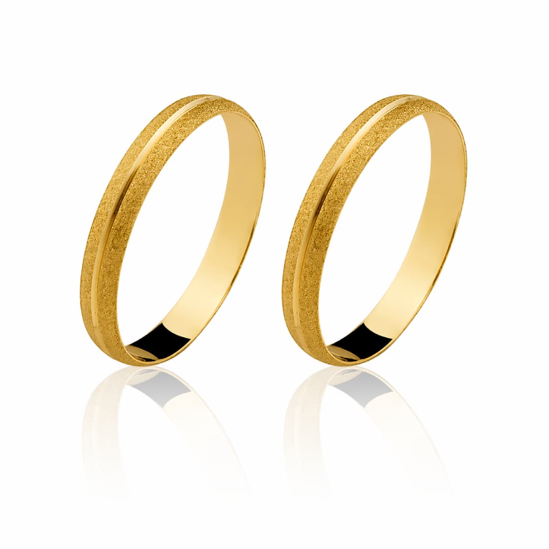 Par de aliança diamantada Ouro maciço CN38 (3mm)