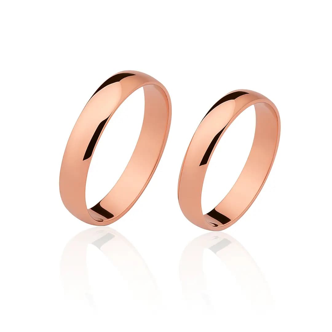 Par de aliança Rosé Ouro maciço brilho 4mm