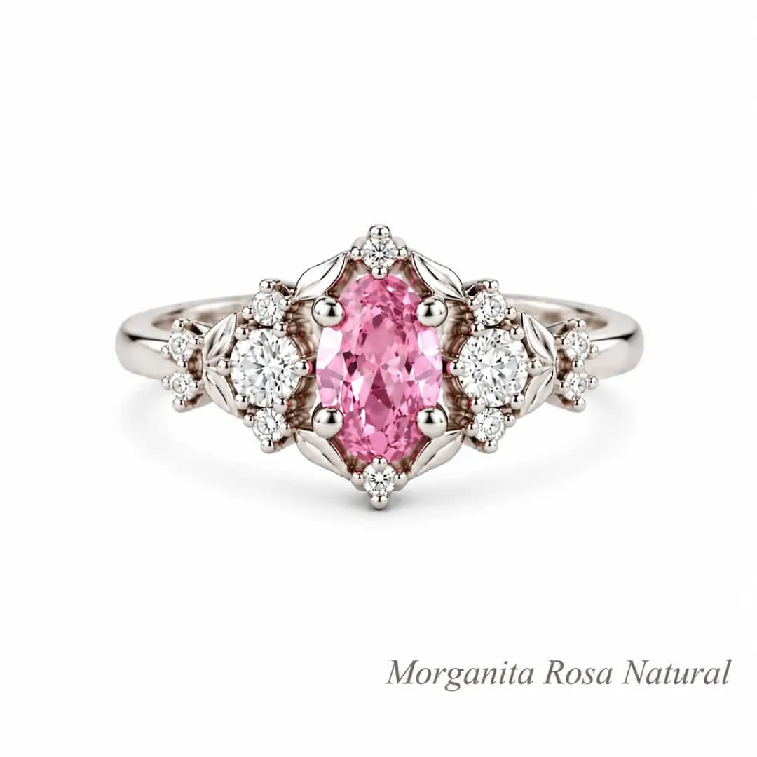 Anel Clara com Morganita Rosa Natural em Ouro Branco 10K ou 18K